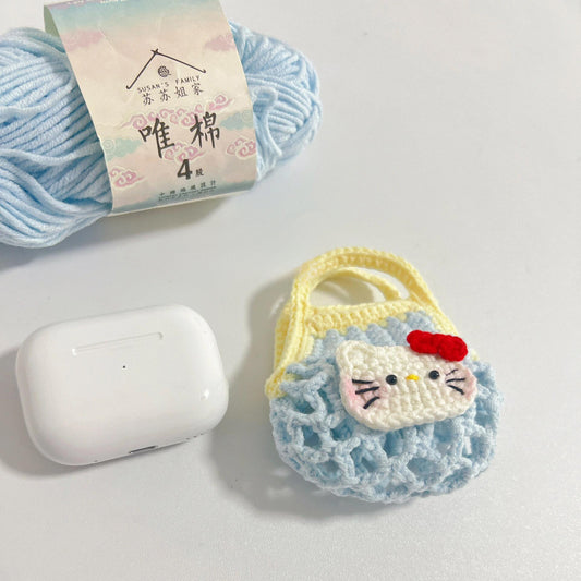 HelloKitty hollow net pocket diy wool headphone bag