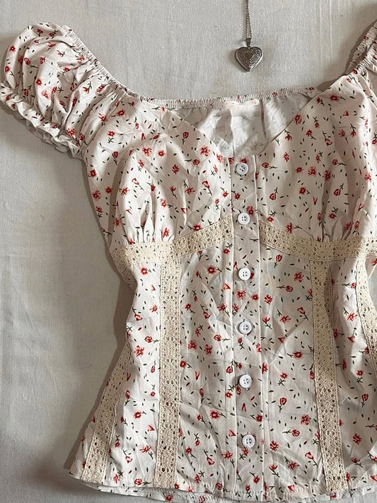 French floral puff-sleeved shirt