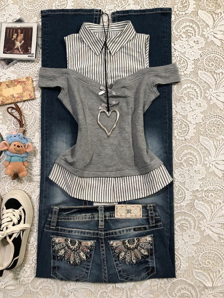 gray striped shirt
