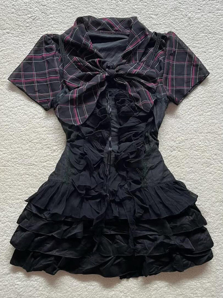 ruffled plaid bow shirt