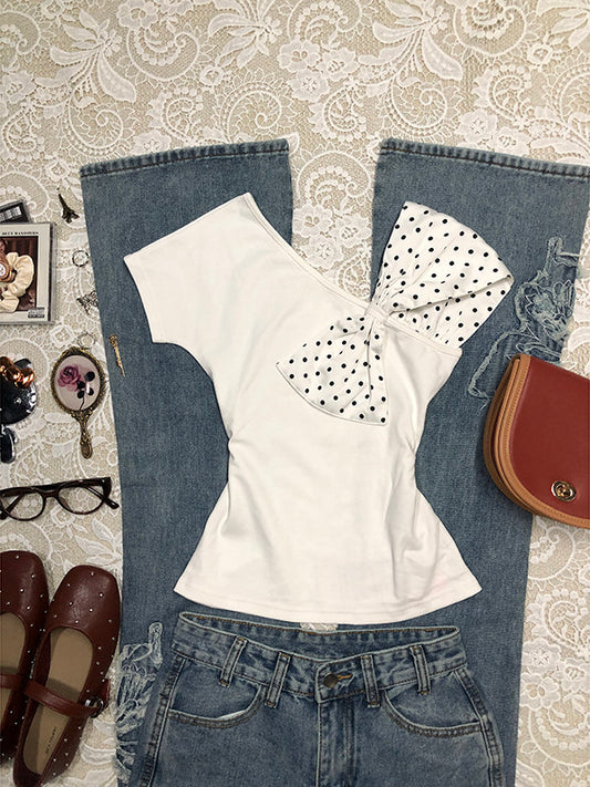 polka dots bow shirt