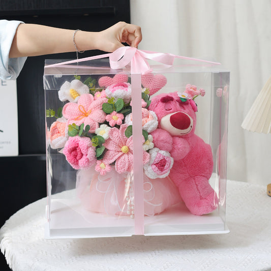 hug bear knitted rose bouquet