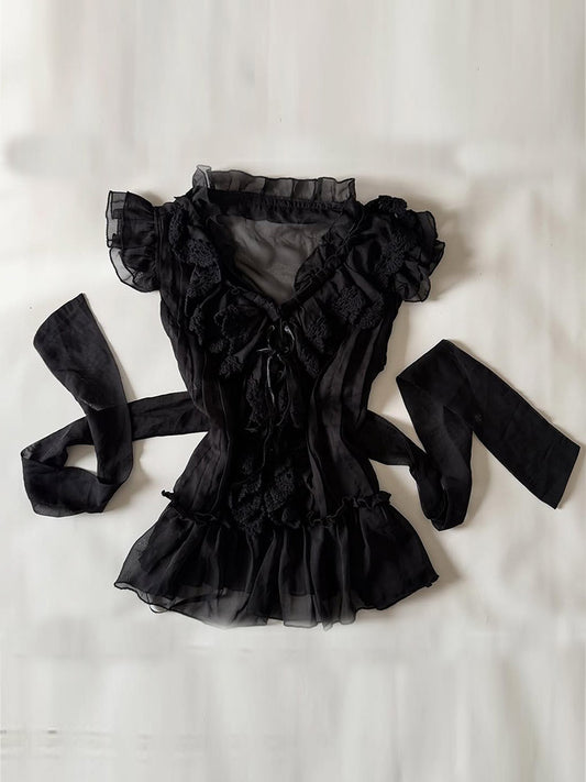retro black lace shirt