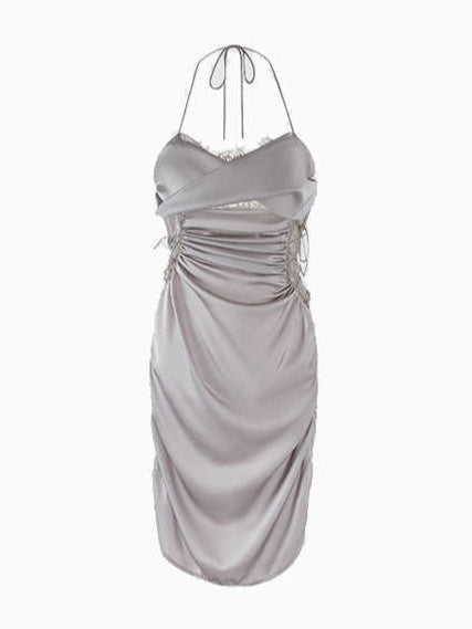 Pleated Ice Silk Suspender Nightgown