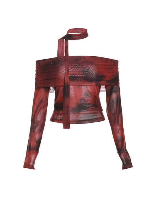 Y2K Off-shoulder Long-sleeved Red Top