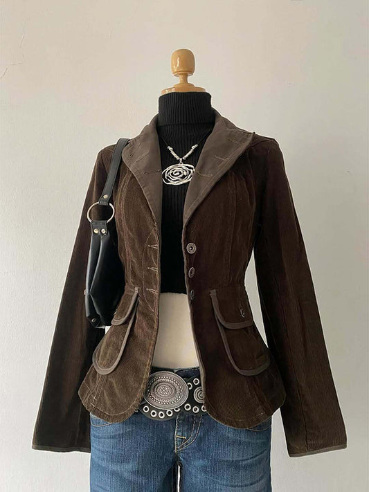 brown corduroy suit collar jacket