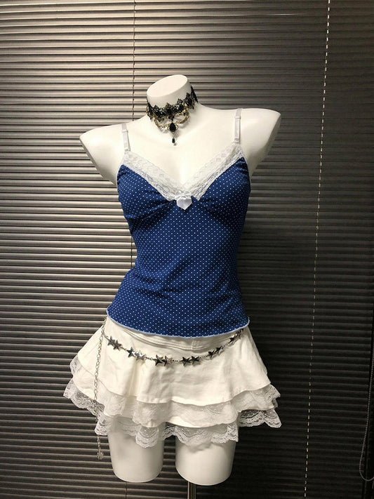 blue lace bow tank top