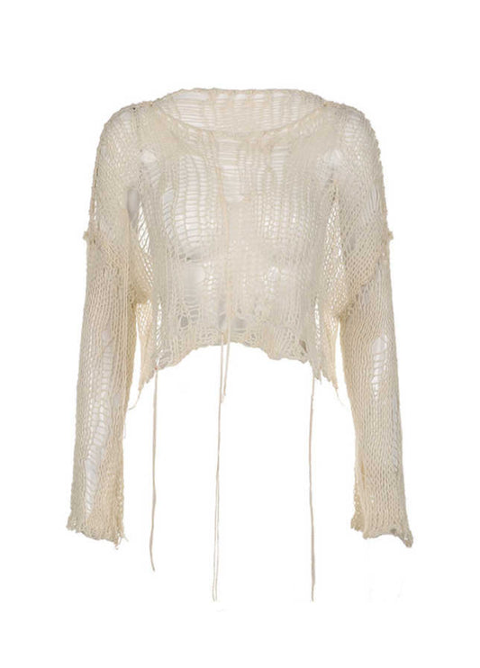 Fairy Grunge Irregular Hollow Pullover Blouse