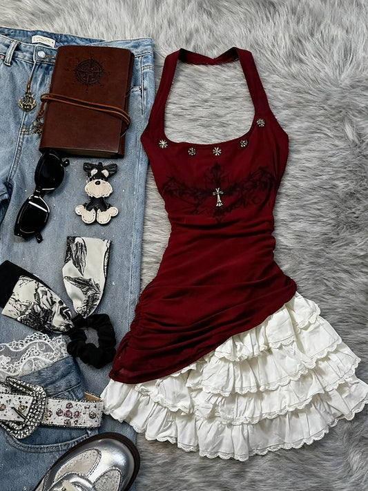 y2k retro ruffled coord