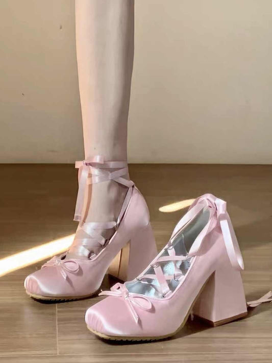 Ballet Bow Round Toe High Heels