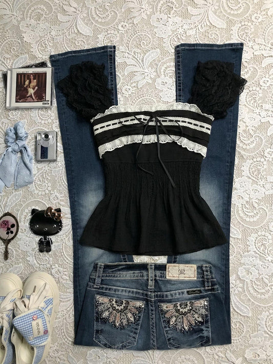 dark coquette lace shirt