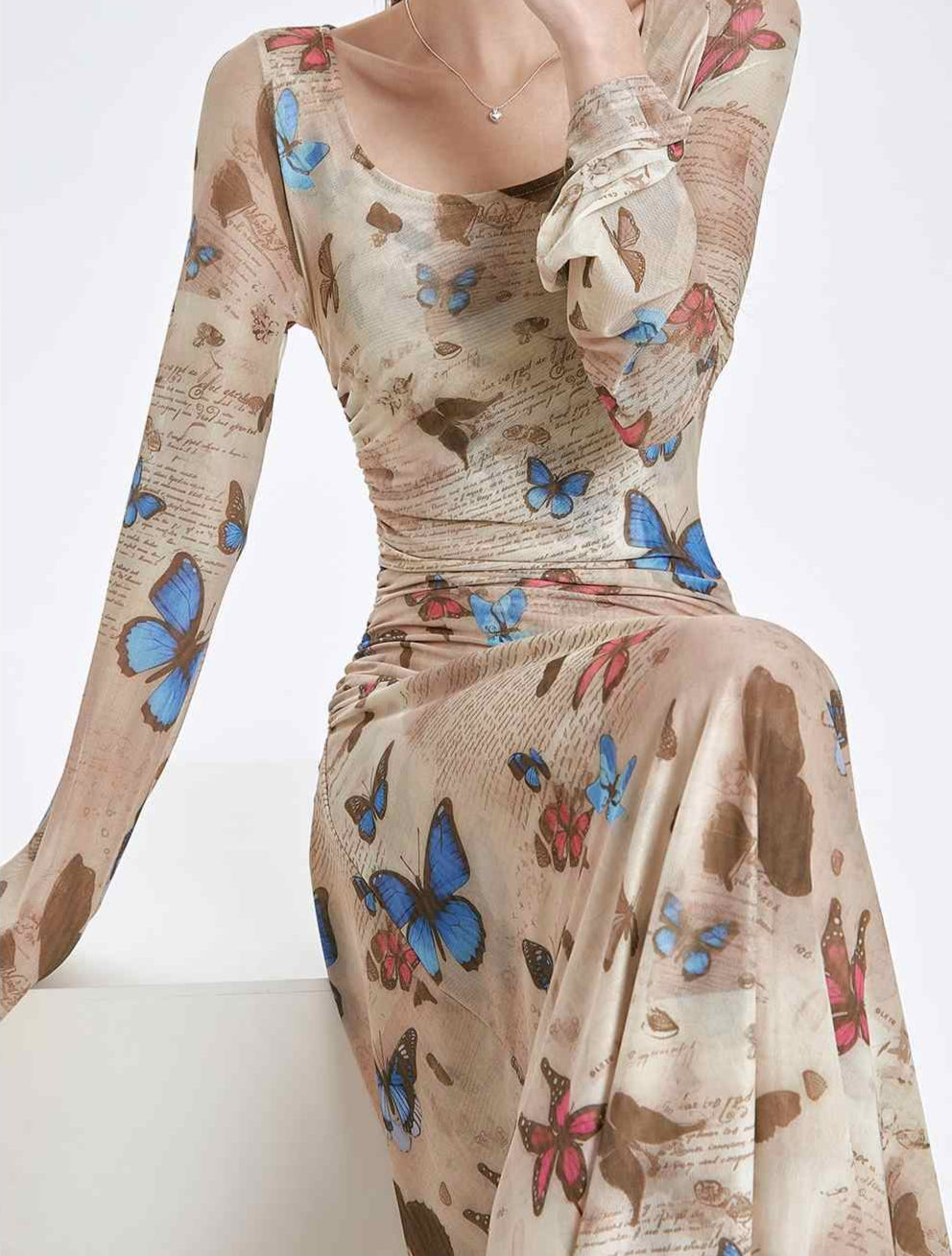 Retro Butterfly Long-sleeved Dress