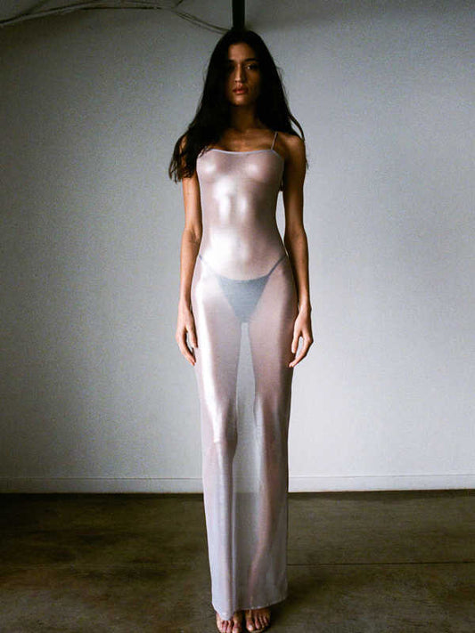 Silver Shiny See-through Hip Dress