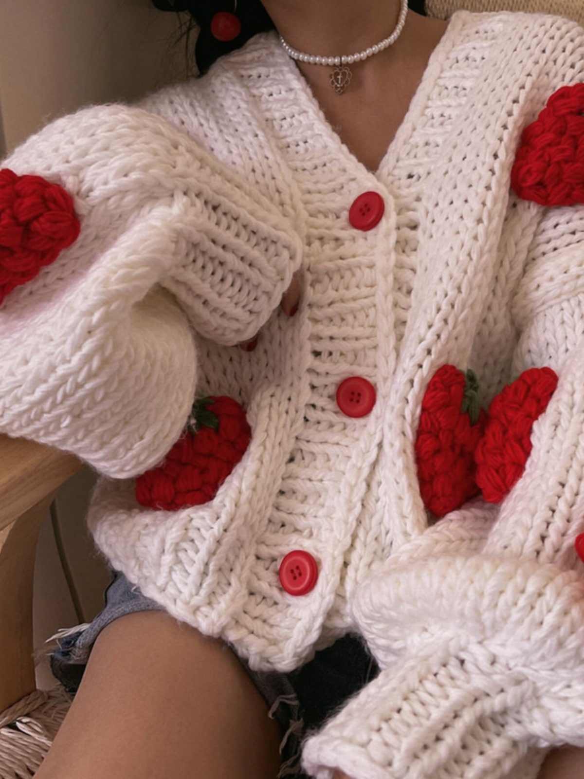 Coquette Strawberry Sweater Cardigan