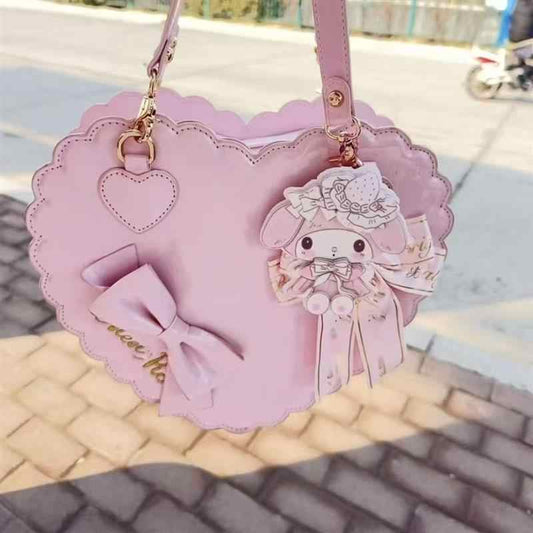 Heart Shape Bow Leather Crossbody Bag