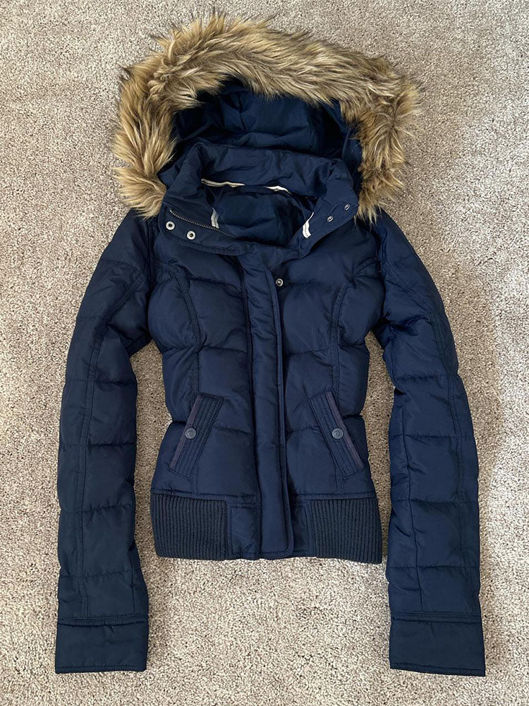 retro navy down jacket