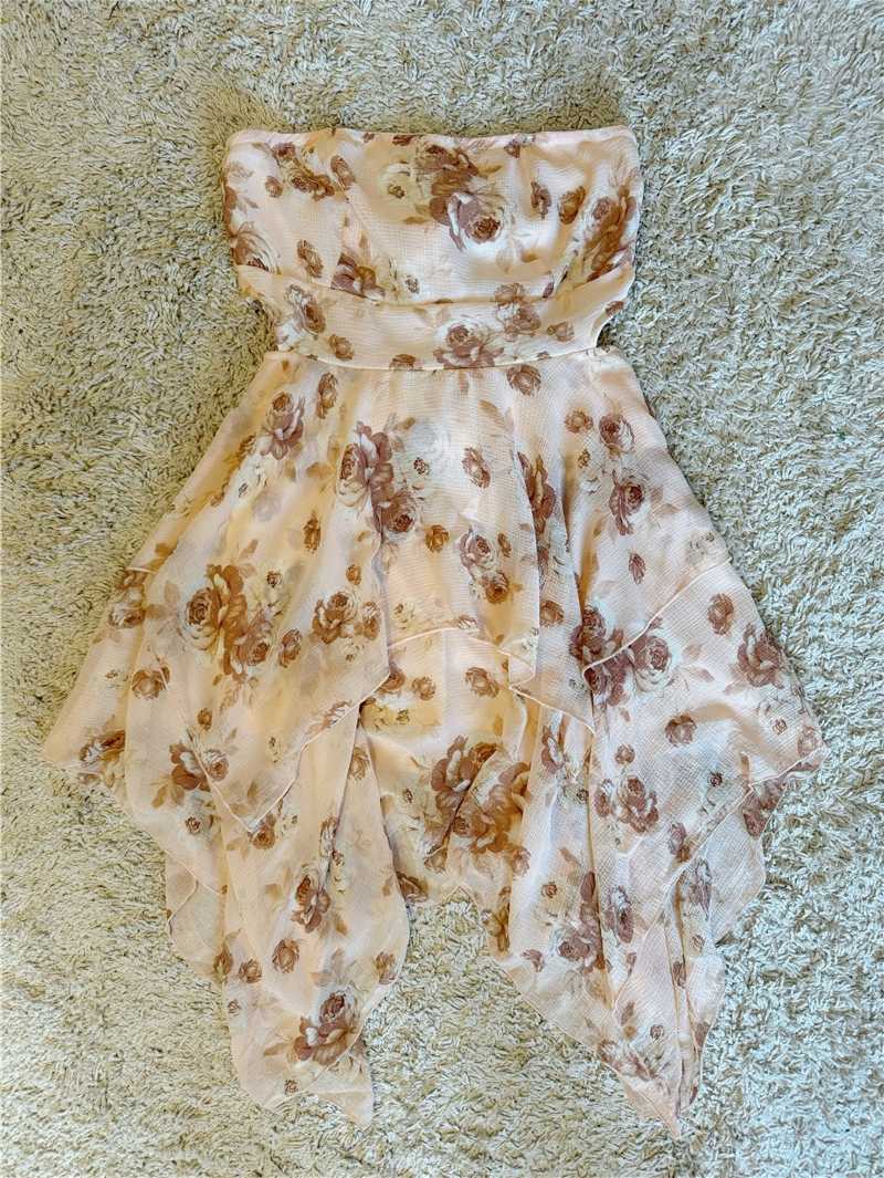 Retro Brown Floral Irregular Dress