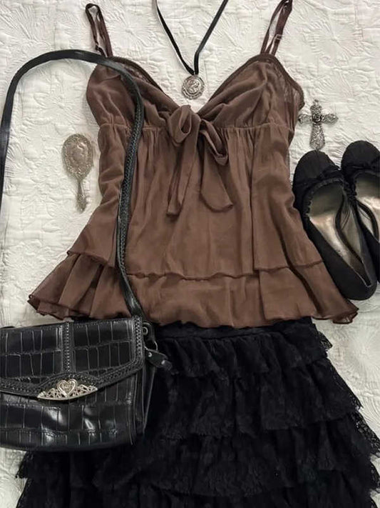 Brown Bow Strap Vest
