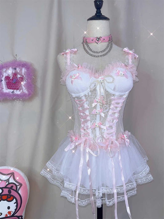 Y2K Puffy Lace Kitten Cake Corset