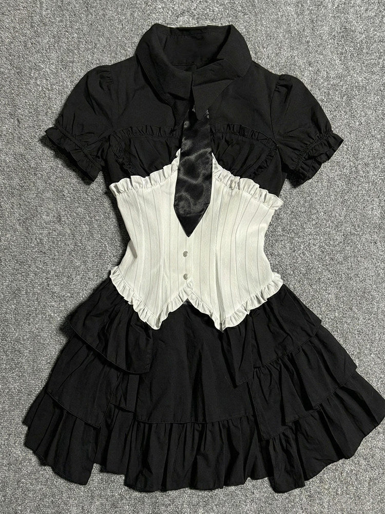 balck&white shirt corset dress