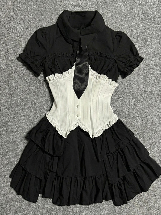 balck&white shirt corset dress