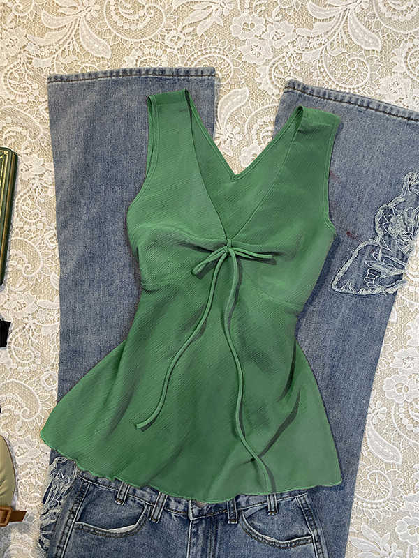 Green Bow Tie Vintage Tank Top