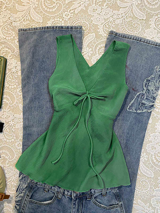Green Bow Tie Vintage Tank Top