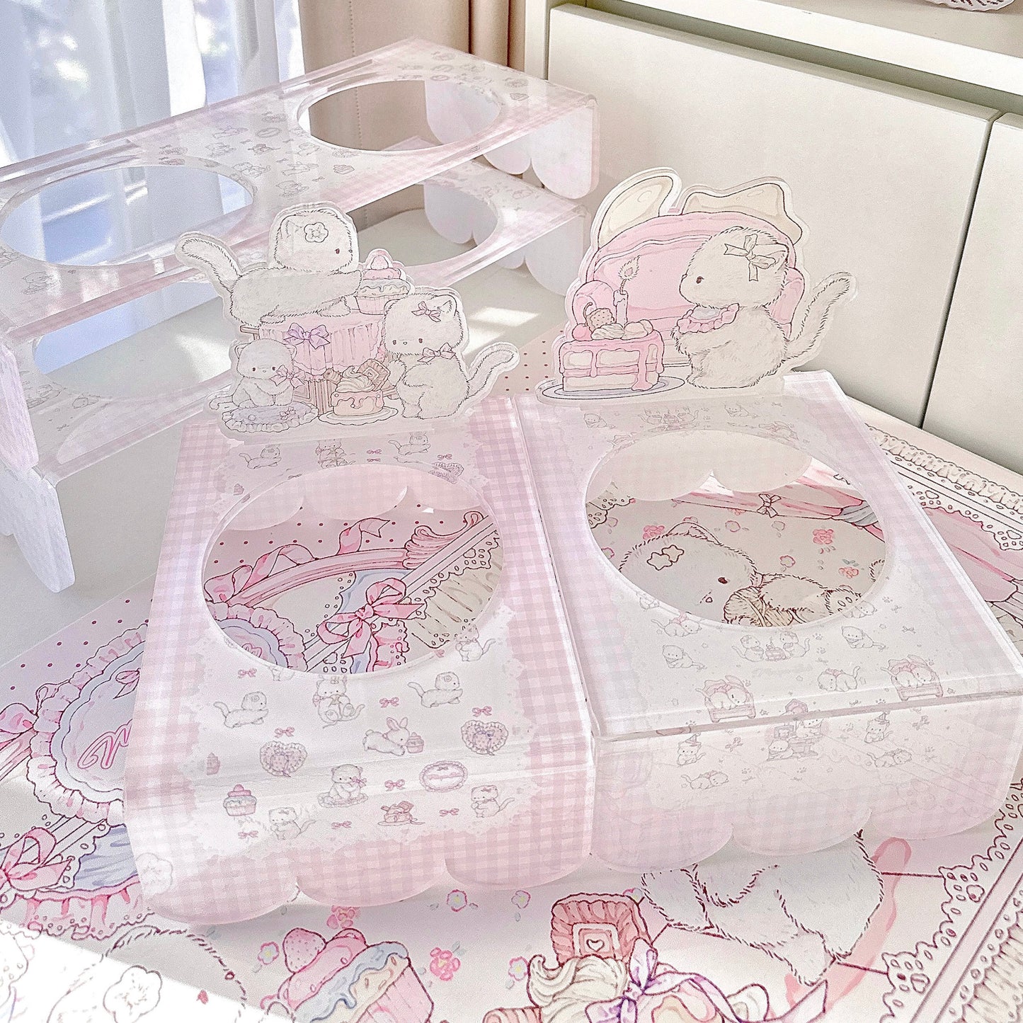 pink girly acrylic Pet bowl rack