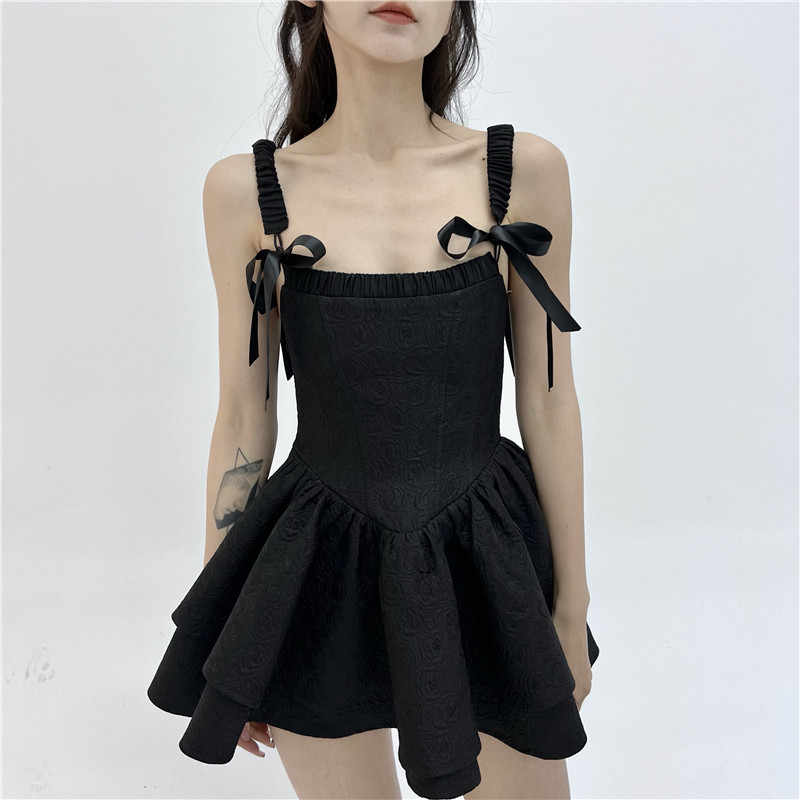 Dark Coquette Strap Mini Dress