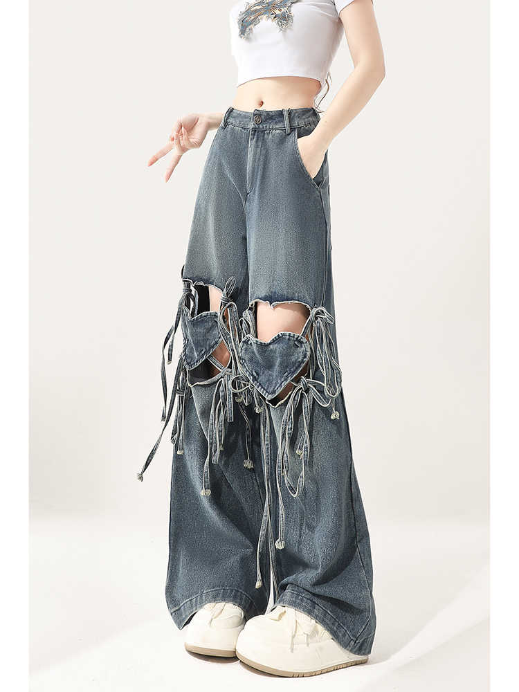 Lovecore Ripped Wide-leg Jeans