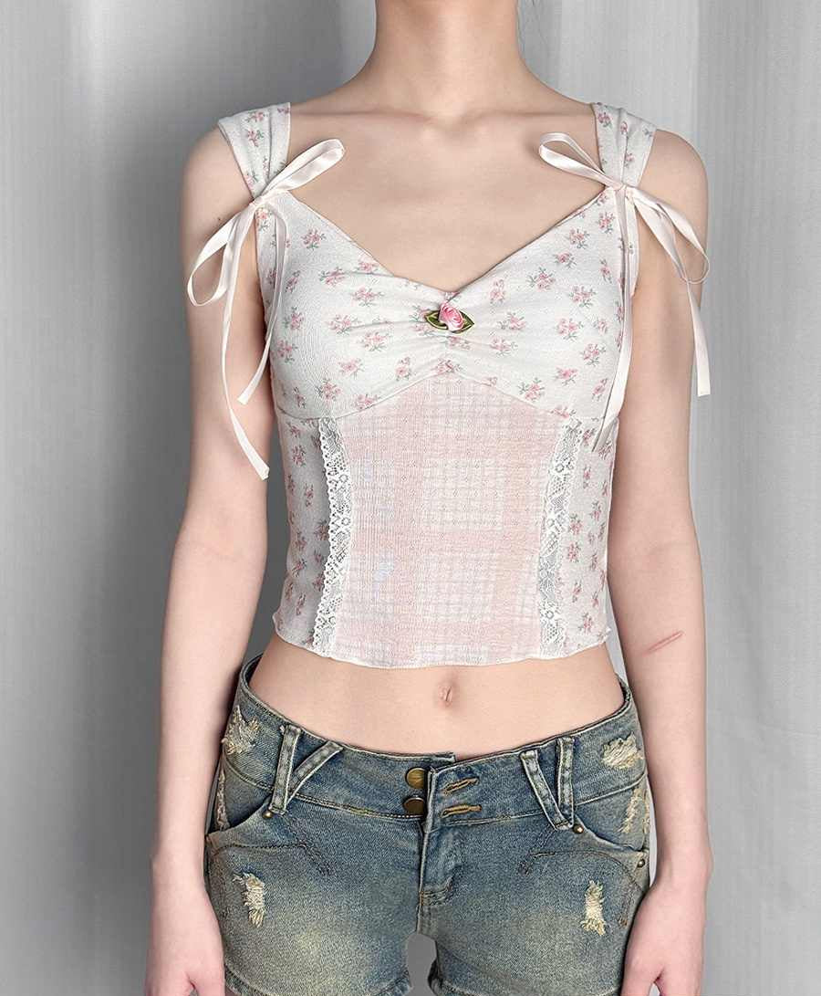 Sweet Floral Bow Tank Top
