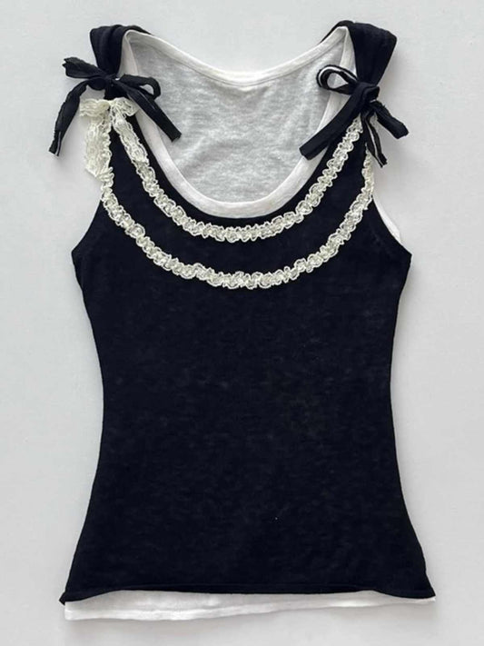 Dark Coquette Bow Strap Tank Top