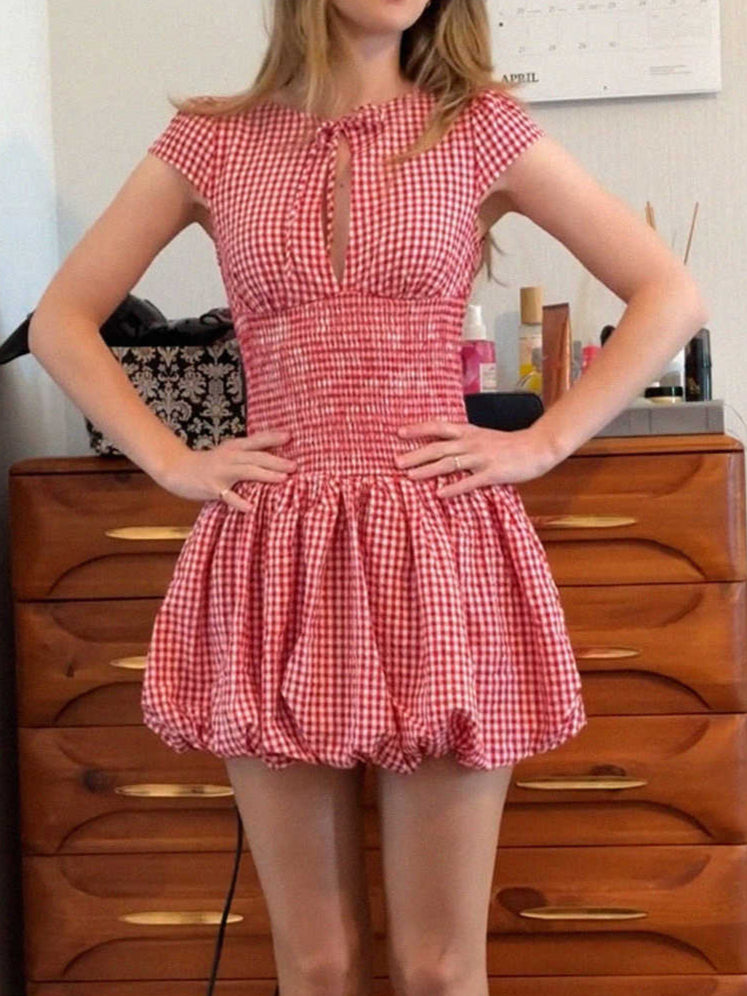 Retro Plaid Flower Bud Dress