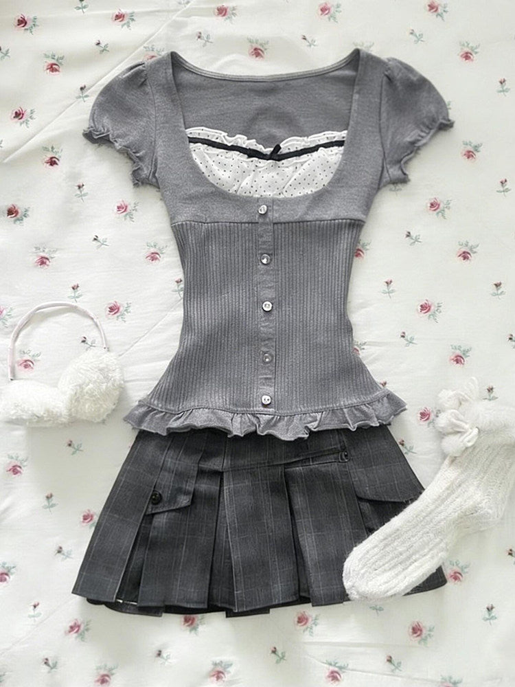 retro gray polka dot shirt