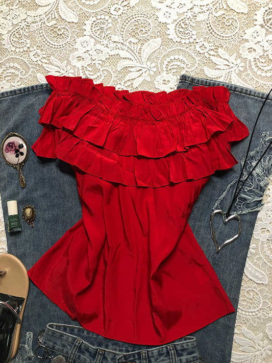 Retro Fungus-trimmed One-shoulder Top