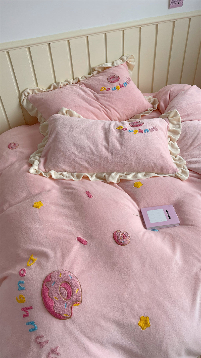 Donut milk velvet four-piece bed sheet