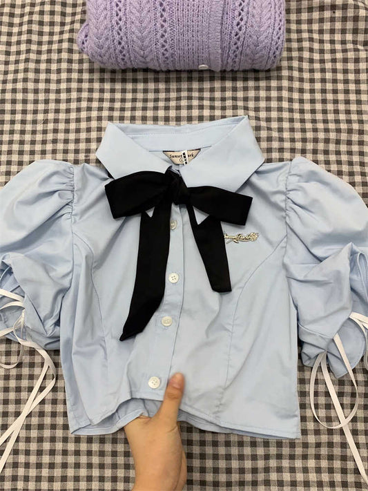 Retro College Puff Sleeves Shirt