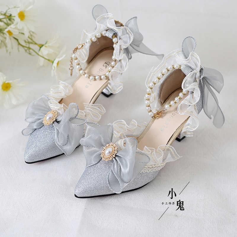 Mesh Bows Pearls Lolita Sandals