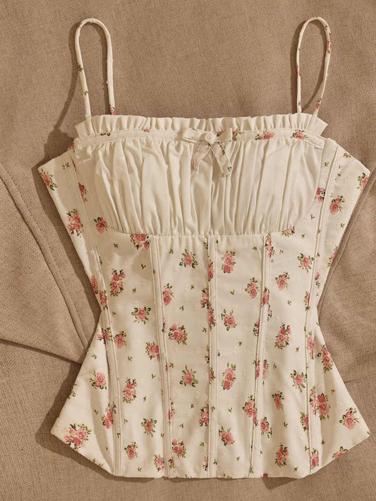 French Floral Bow Tank Top