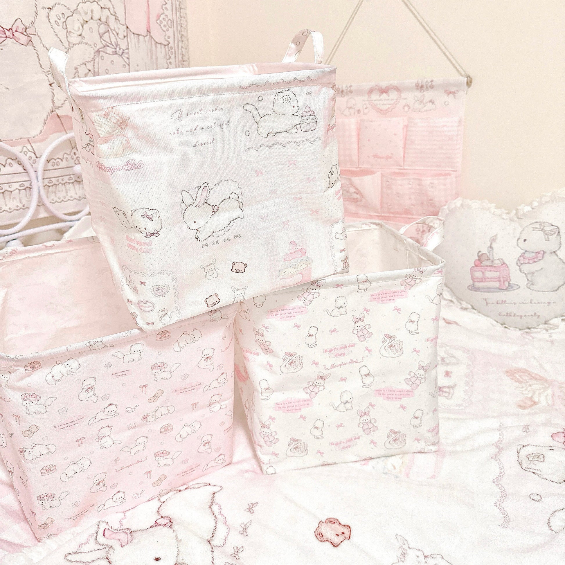 kawaii waterproof canvas dirty clothes basket