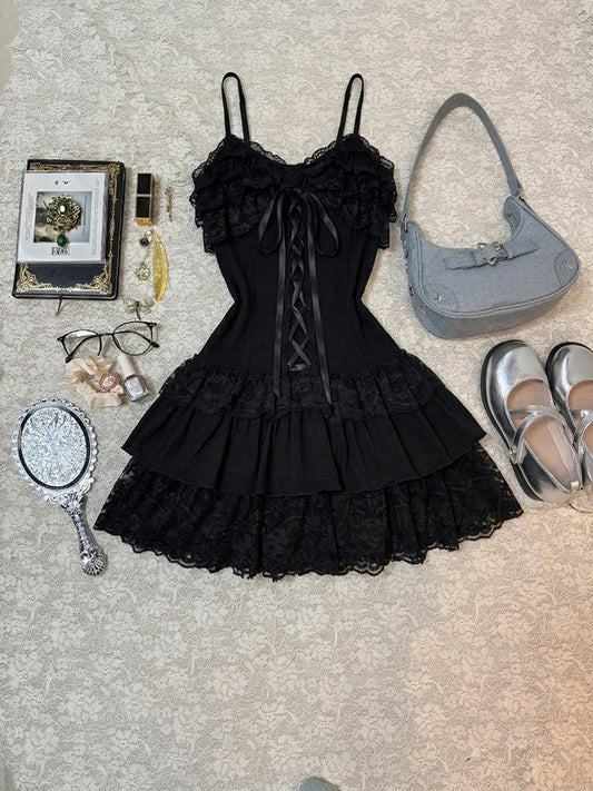 ruffled trim straps corset dress