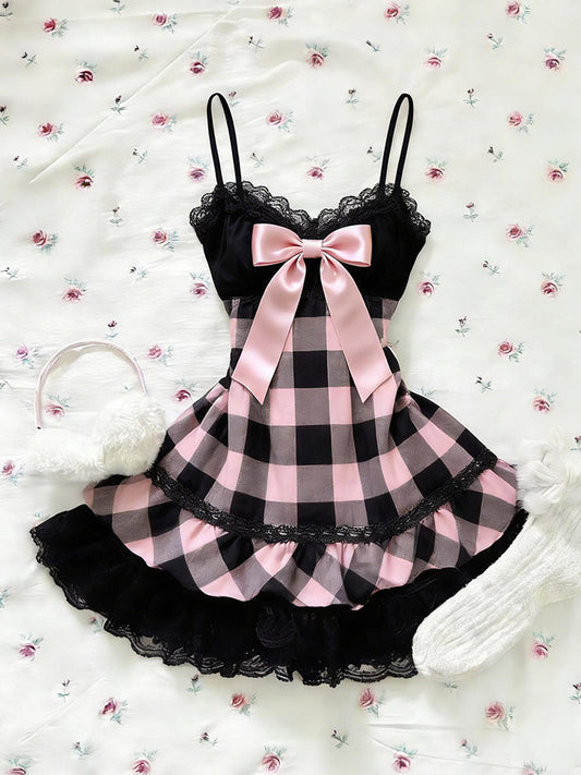 retro black&pink bow dress