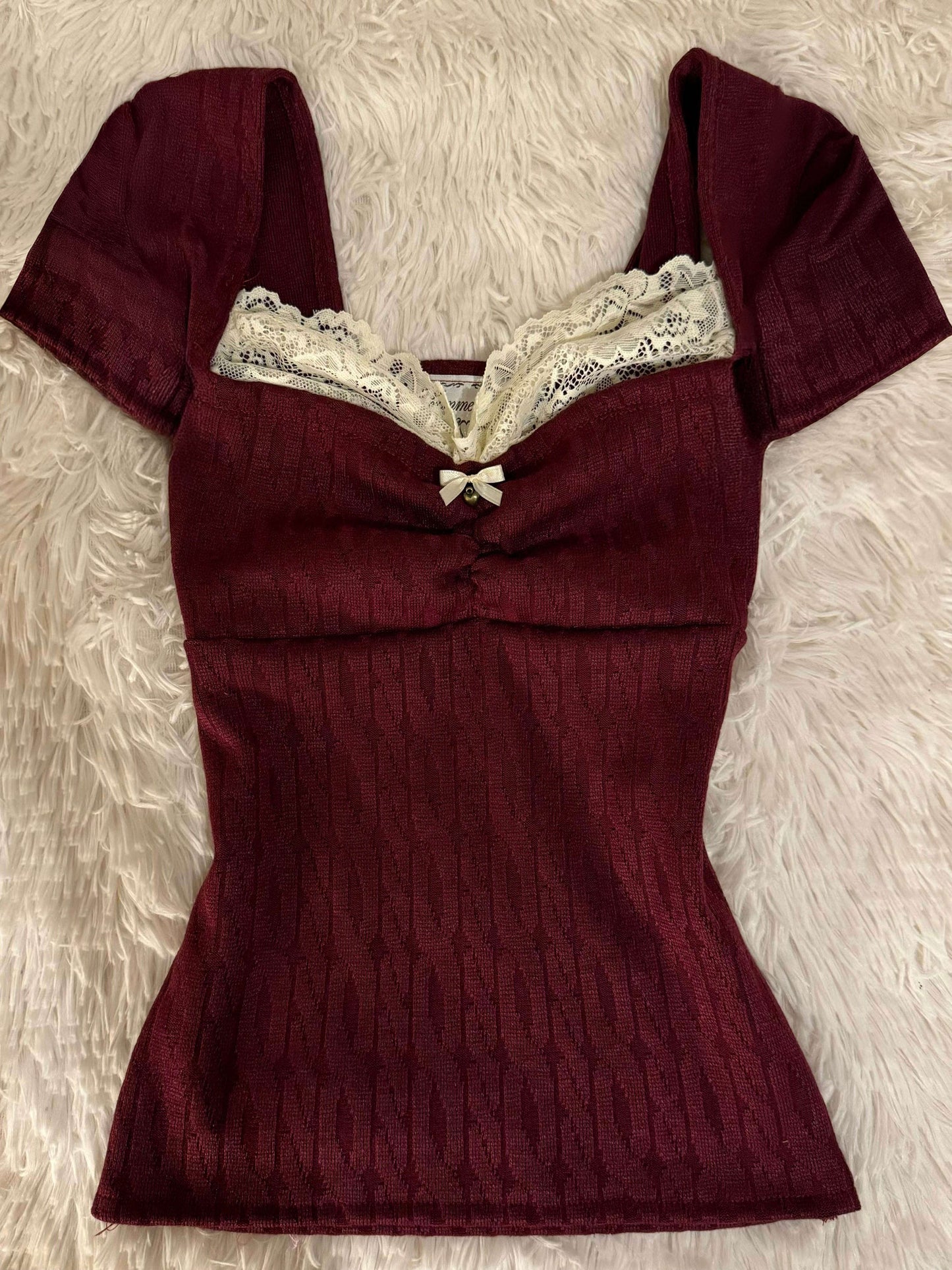 knit lace bow shirt