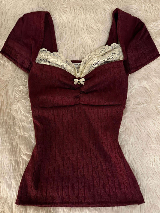knit lace bow shirt
