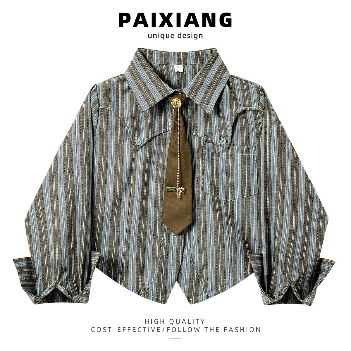 Preppy striped cropped long-sleeve shirt