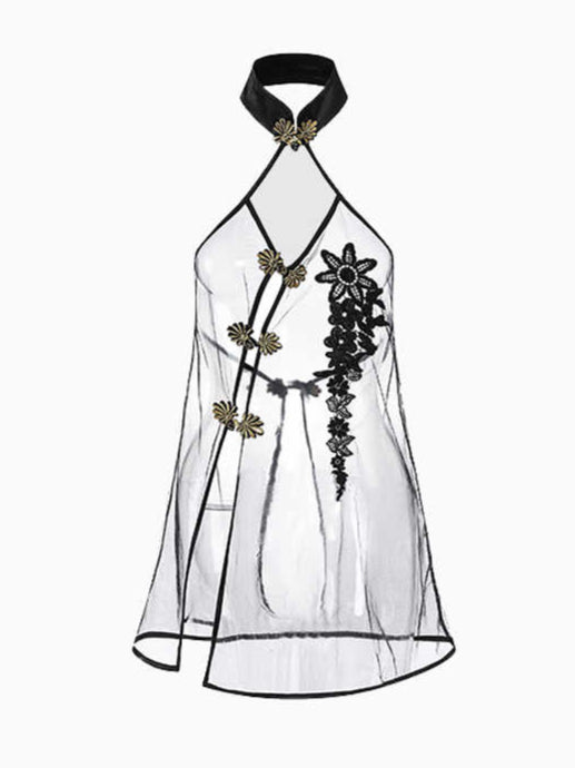 Embroidered Mesh Cheongsam Nightgown