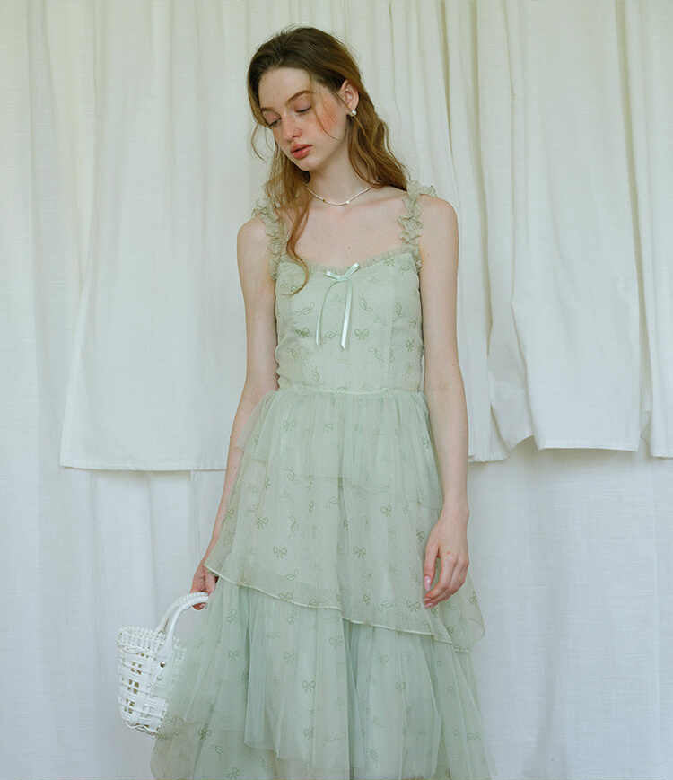 Green Fresh Fairy Suspender Mesh Dress