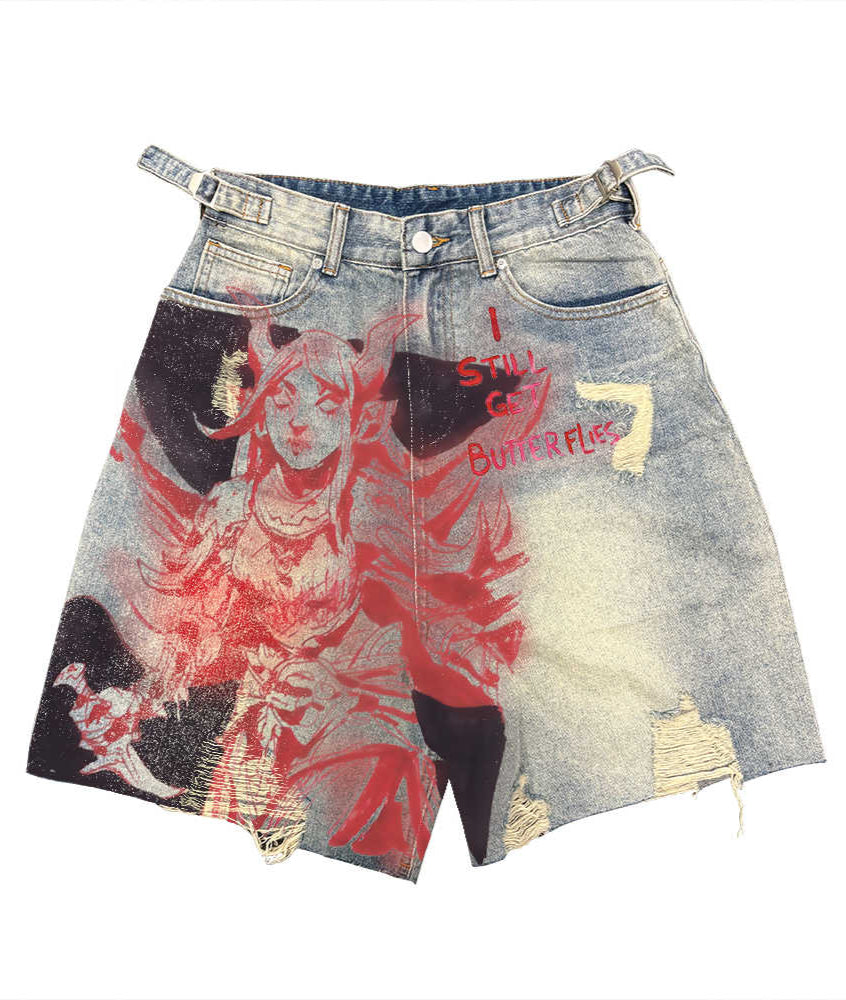 Graffiti Spray Skateboard Denim Shorts