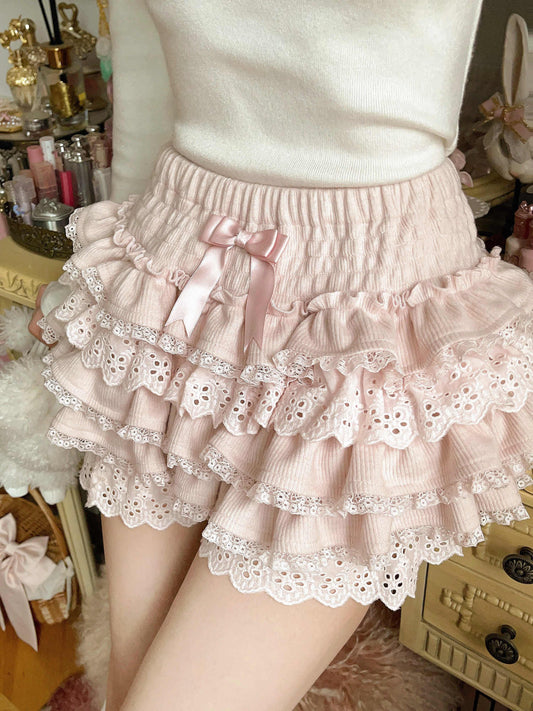 Milk Knitted Multi-layered Cake Shorts