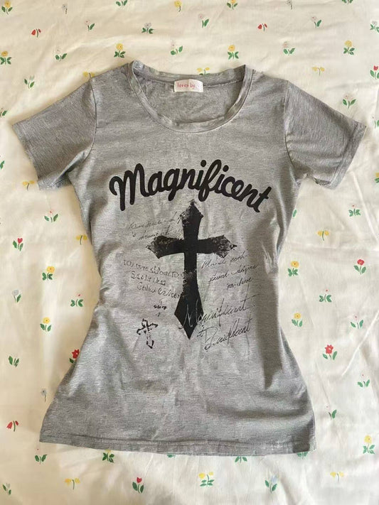 retro gray cross shirt